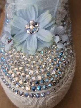 Blue and Irridescent Gold Rhinestone Sneakers with Satin Finish